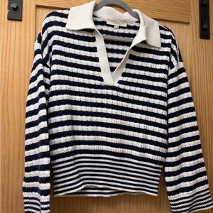 LOFT Classic Navy and Cream Striped Knit